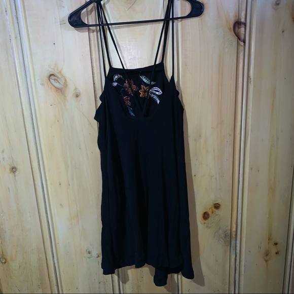 Free People Embroidered Floral Shift Mini Dress Black - Picture 12 of 12